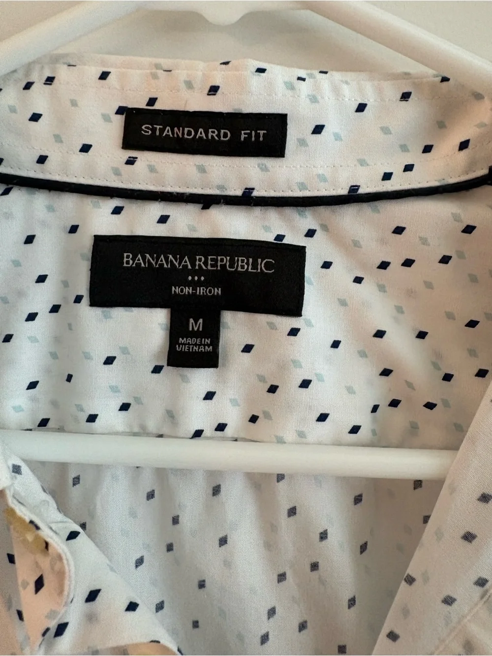 Banana Republic White Button-Down Shirt with Navy Dot Print